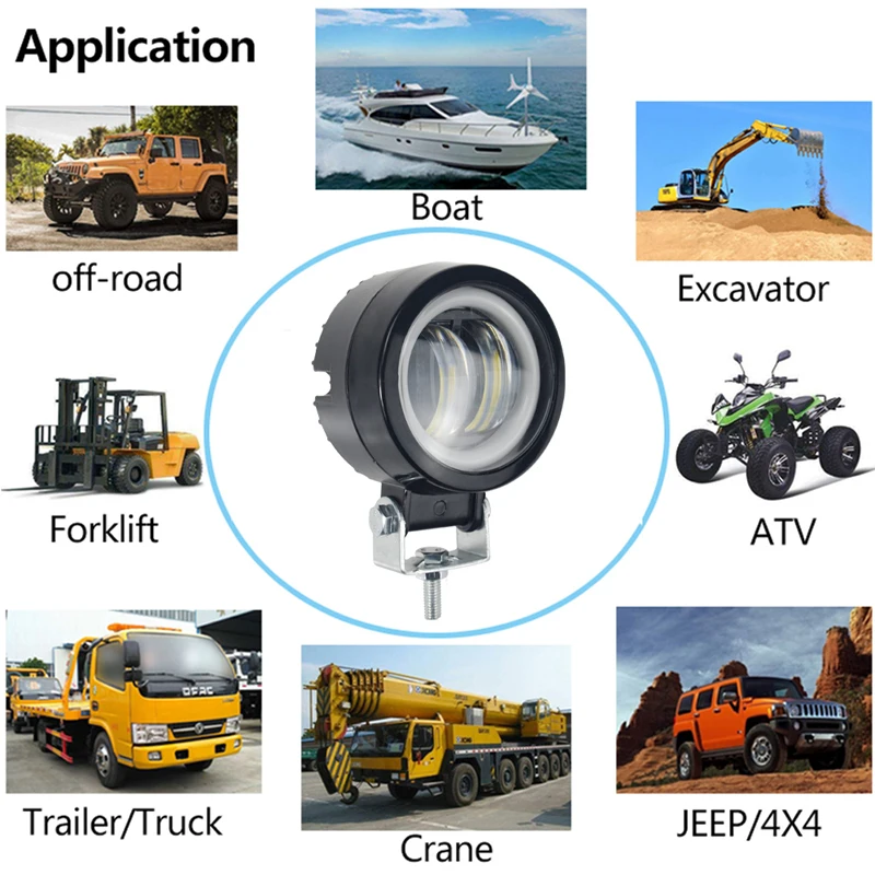 Projecteurs LED ronds étanches portables Angel Eyes, moto, camion  tout-terrain, conduite, voiture, bateau, lampe de travail, 12V-80V, 1PC -  AliExpress
