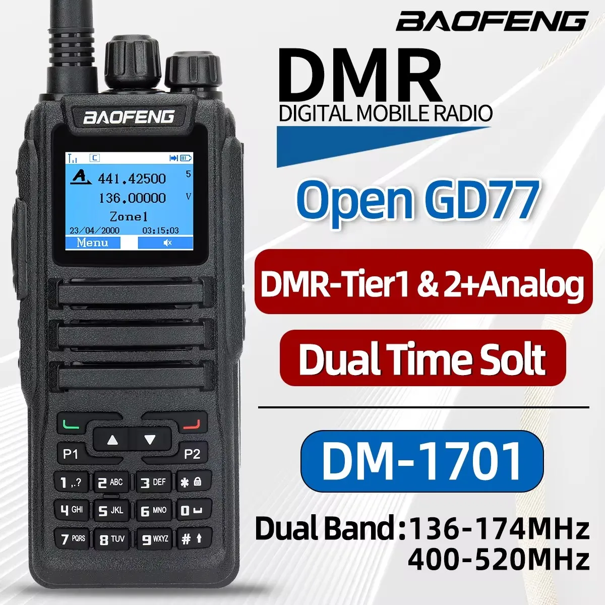 Top DMR DM 1701 Digital Walkie Talkie Dual Mode Analog Two Way Radio Open GD77 Dual Time Slot Tier 1+2 Ham Radio DR 1801 3