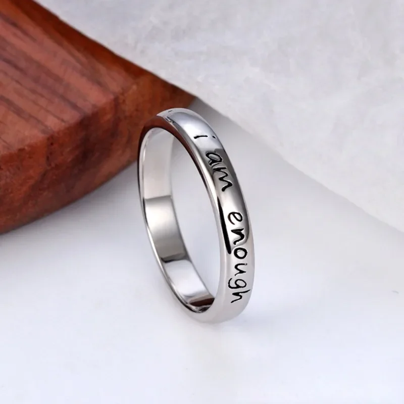 Monkton 925 Sterling Silver Rings Unisex Engrave I am enough Accessories Release Stress Cheer Up Party Jewelry
