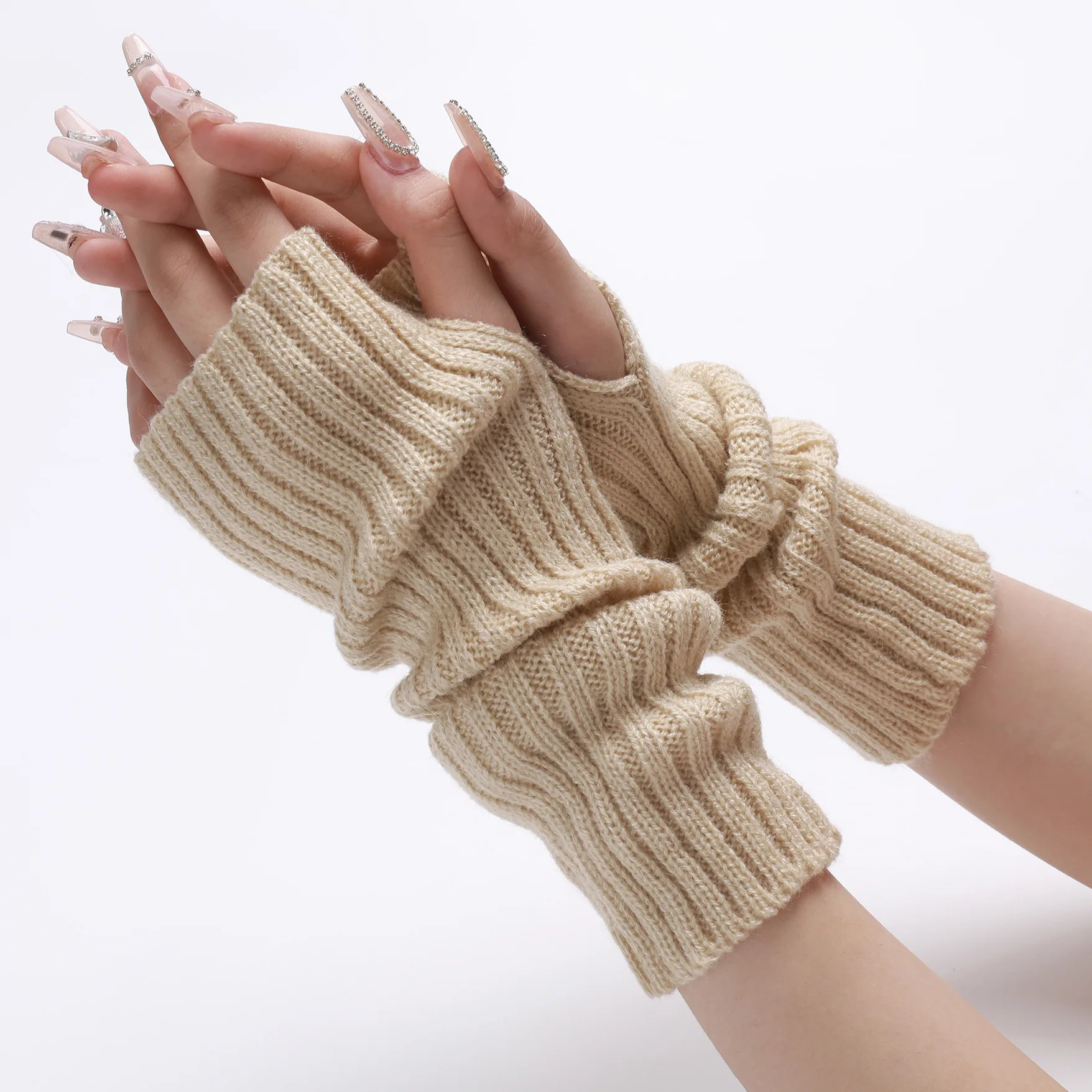 2PCS Knitted Arm Warmers, Long Ribbed Fingerless Gloves, Winter Warm Hand Sleeves For Women, Fashion Casual Arm Sleeves
