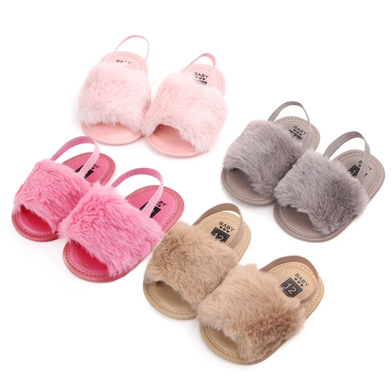 Infant Baby Boys Sandals Toddler Summer Shoes Newborn Bebes Soft Anti-slip Sole Footwear for 1 Year Old Girls Cute Fur Sandalen