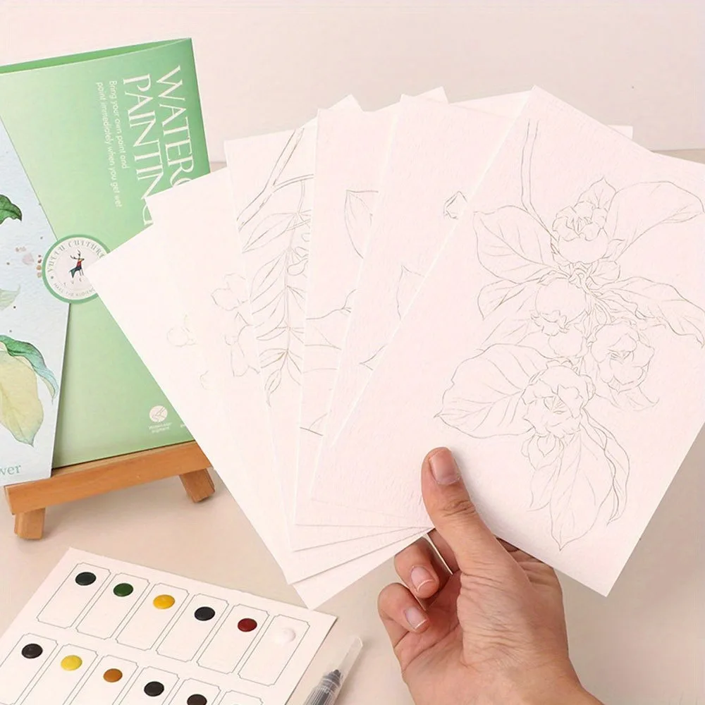 Kit per pittura ad acquerello, libri di disegno lineare con motivi multi-tematici, include carta per acquerello, cartella colori per progetti artistici - immagine 6