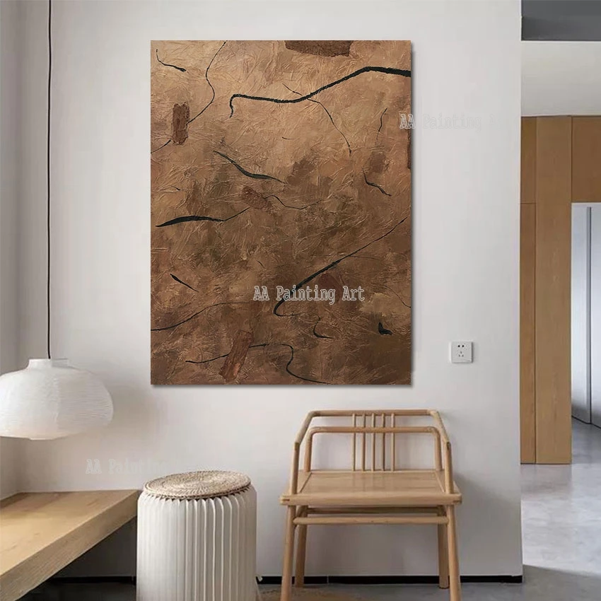 

New Abstract Hand Painted Unframed Oil Painting Brown Acrylic Design Wall Picture Texture Canvas Art For Hotel Decoration