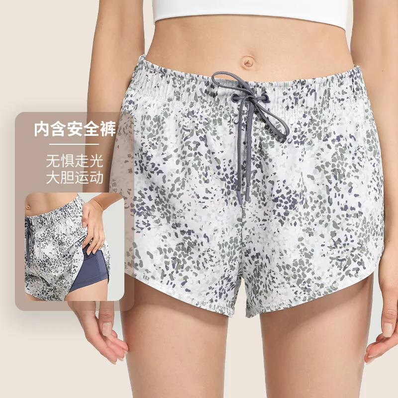 

Fragmented Flower Fitness Running Shorts Women's Anti Light Fake Two Piece Loose Quick Drying Breathable Shorts