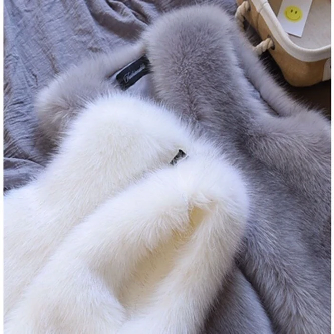 parka jacket women Autumn and Winter 2021 New Imitation Fox Fur Grass Vest Women's Middle Long Coat Imitation Fur Fur Vest Shoulder Gray down puffer coat