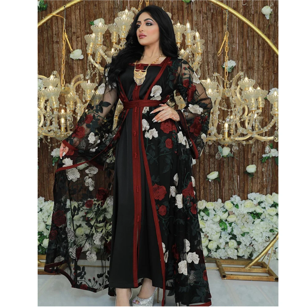 

Dubai Turkey Eid Mubarak Djellaba Ramadan Marocain Kaftan Women Muslim Maxi Dress 2 Pieces Set Arabic Robe Jalabiya Abaya Caftan