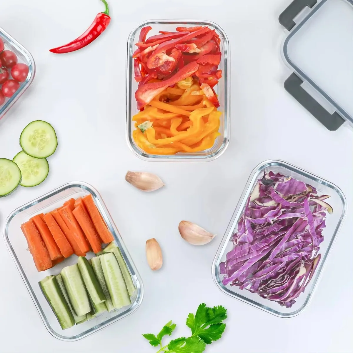 Kitchen Food Containers with Lid Glass Sealed Rectangular Borosilic Box Refrigerator Storage Box Microwave-heated Lunch Boxes 5