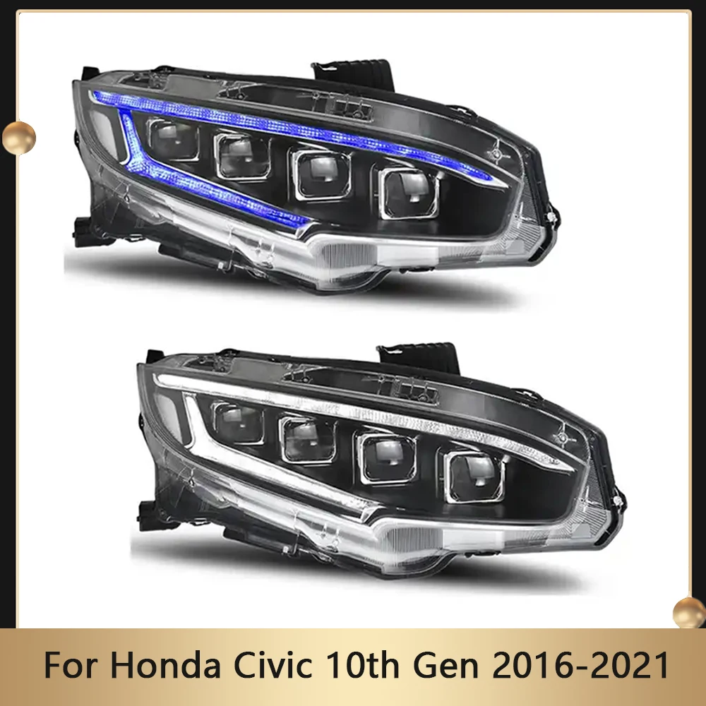 

Car Full Led Headlamp For Honda Civic 10th Gen 2016-2021 Hatchback &Sedan With Four Projectors DRL Headlight Assembly