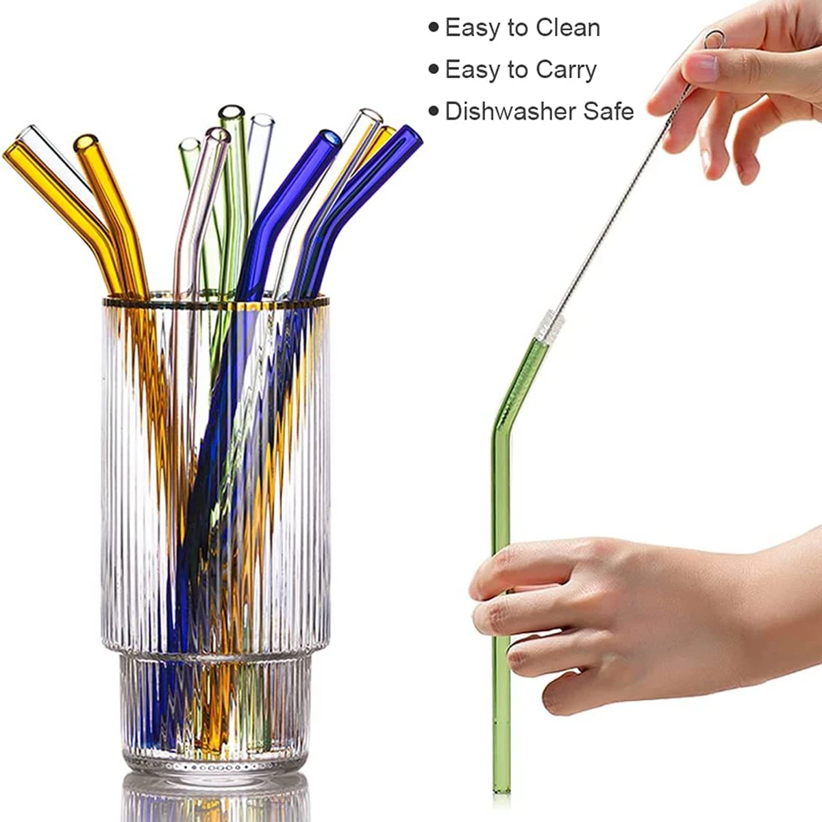 50PCS 8mm glass straw set Reusable Drinking Straws Cocktail Eco-friendly for Bar Beverages Milkshakes Tea Smoothies Juice