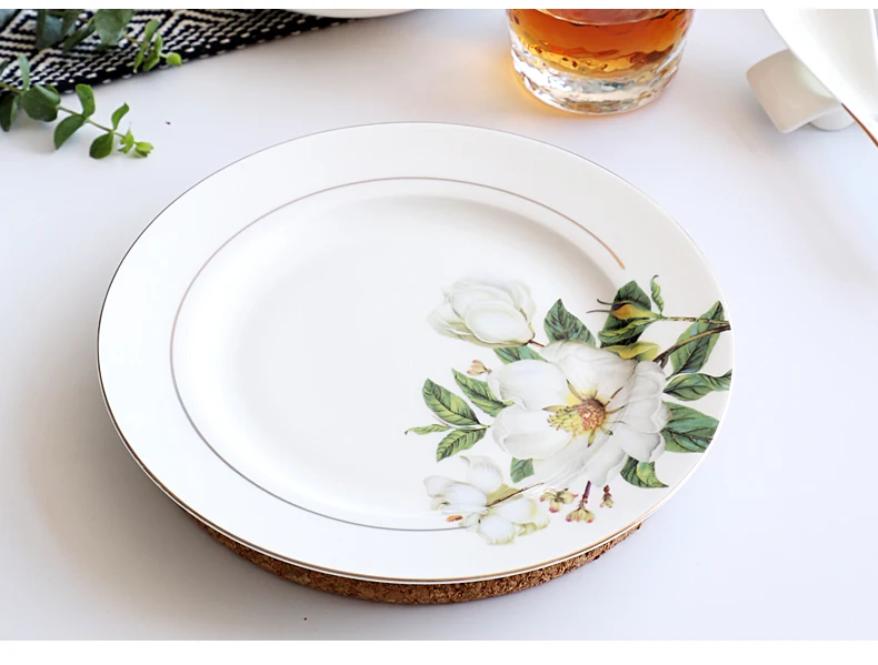 Bone China Dinnerware Set - Floral Ceramic Plates Bowls  Soup Pots