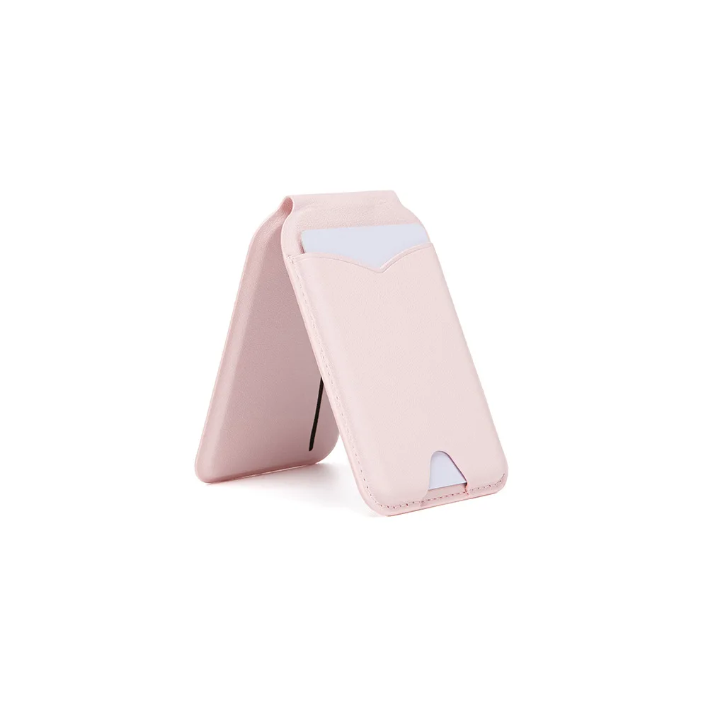 Portable Magnetic Wallet Stand with Mirror - Adjustable PU Leather Card Holder and Phone Kickstand