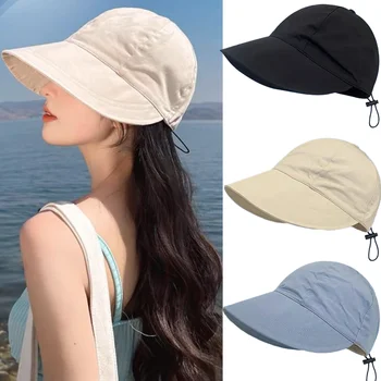 Foldable Sunhat Summer Outdoor Beach Fisherman Hat Sunscreen Protection Cap Adjustable Cotton Wide Brim Bucket Caps for Women 1