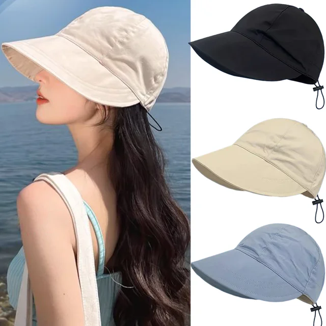 Foldable Sunhat Summer Outdoor Beach Fisherman Hat Sunscreen Protection Cap Adjustable Cotton Wide Brim Bucket Caps for Women 1