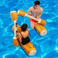 Simulated Wooden Floating Drainage Entertainment Toy Double Hitting Stick Swimming Ring Inflatable Canoe Mount Thickened PVC 1