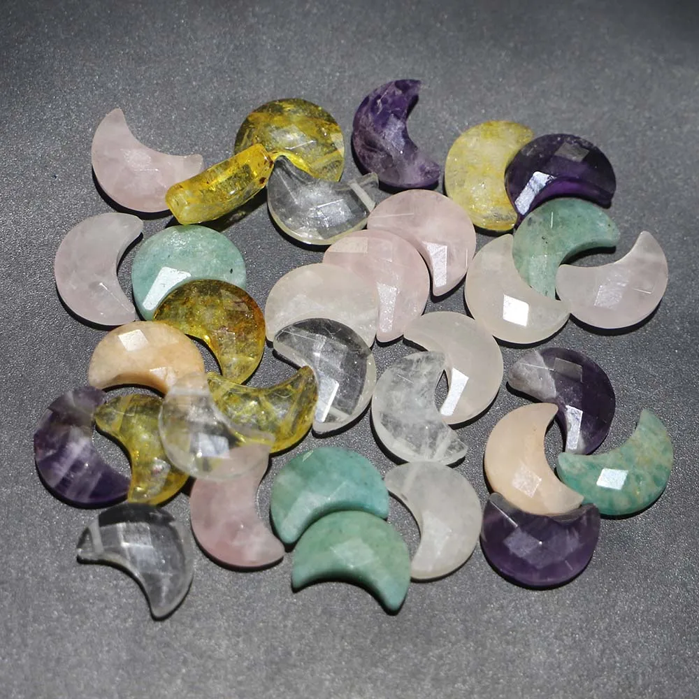 Natural Stone Crescent Moon Shaped Hole Necklaces Pendants Multicolor Fashion Charms Jewelry Earrings Accessories Wholesale 8Pcs