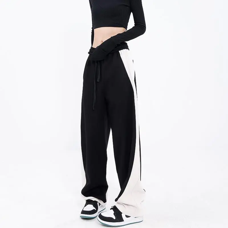

Women Patchwork Straight Cargo Pants Korean Loose High Waist Drawstring Wide Leg Trousers 2023 Fashion Hip Hop Sweatpants Ladies