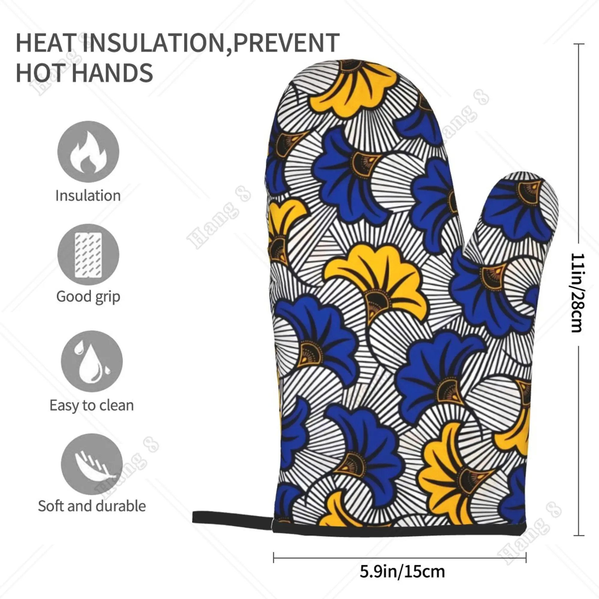 African Mud Cloth Bogolan Floral Design Oven Gloves for Women Men Oven Mitts Set of 2 for Cooking Baking Grilling BBQ One Size