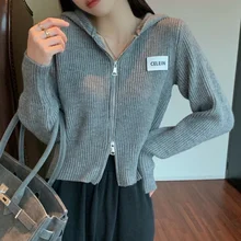 

2022 Fashion Women's Outerwear Sweater Design Double Zipper Hoodie Sweaters for Women Cropped Cardigan