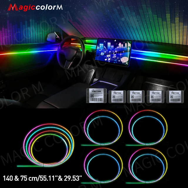140cm/55.1inch Car Ambient Lights Universal LED Symphony RGB Atmosphere Lamp Acrylic Strips APP Control for Tesla Model 3 Y S X