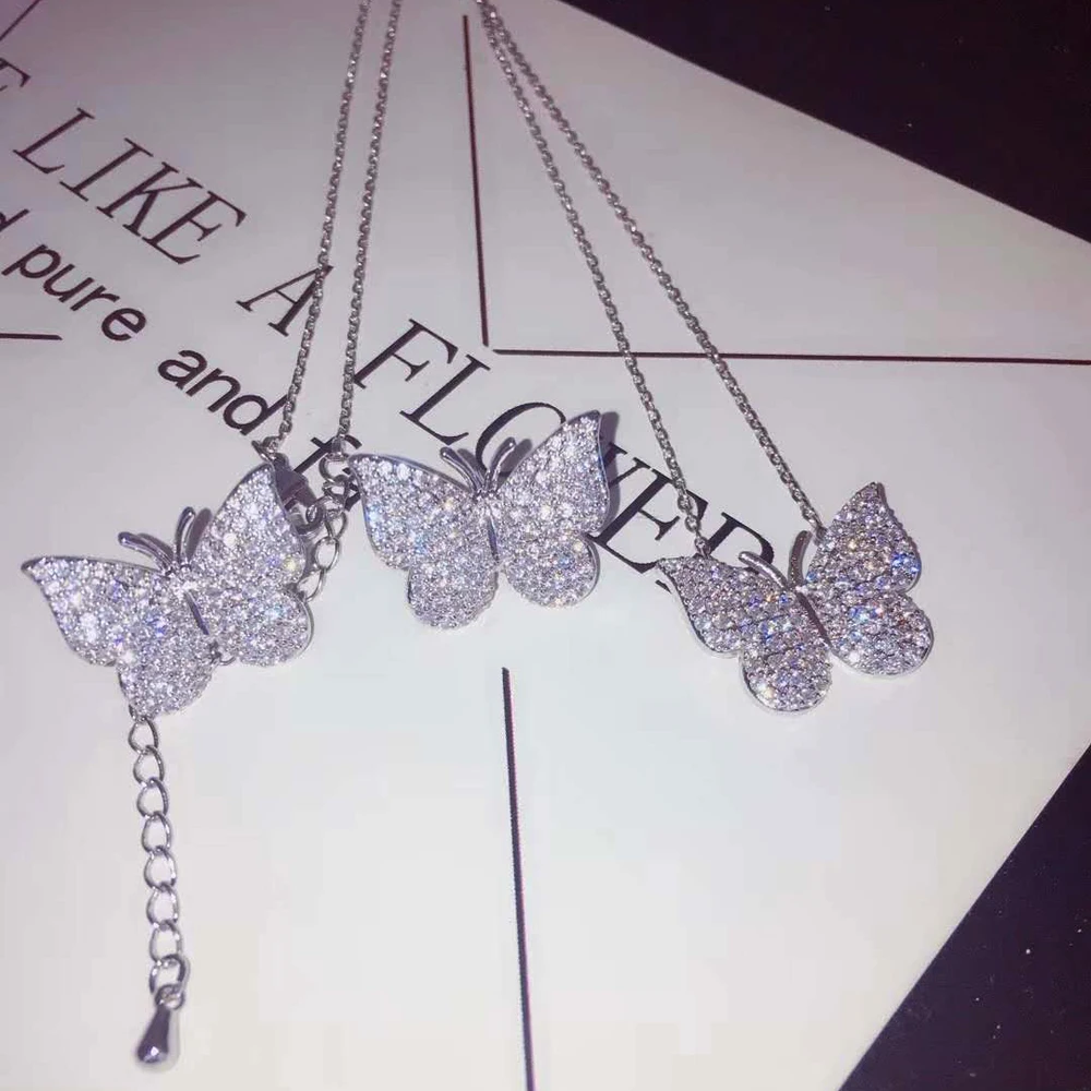 

Fashion Sparkling Cubic Zircon Butterfly Shape Necklace Set Small Link Chain Earring Necklace Sets Wedding Jewelry N-673