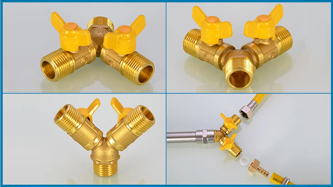 Description Picture 3 of item1/2"Brass Gas Three-Way Valve Natural Gas Hose Pagoda Head Intubation Gas Connector Liquefied Gas Three-Way Ball Valve