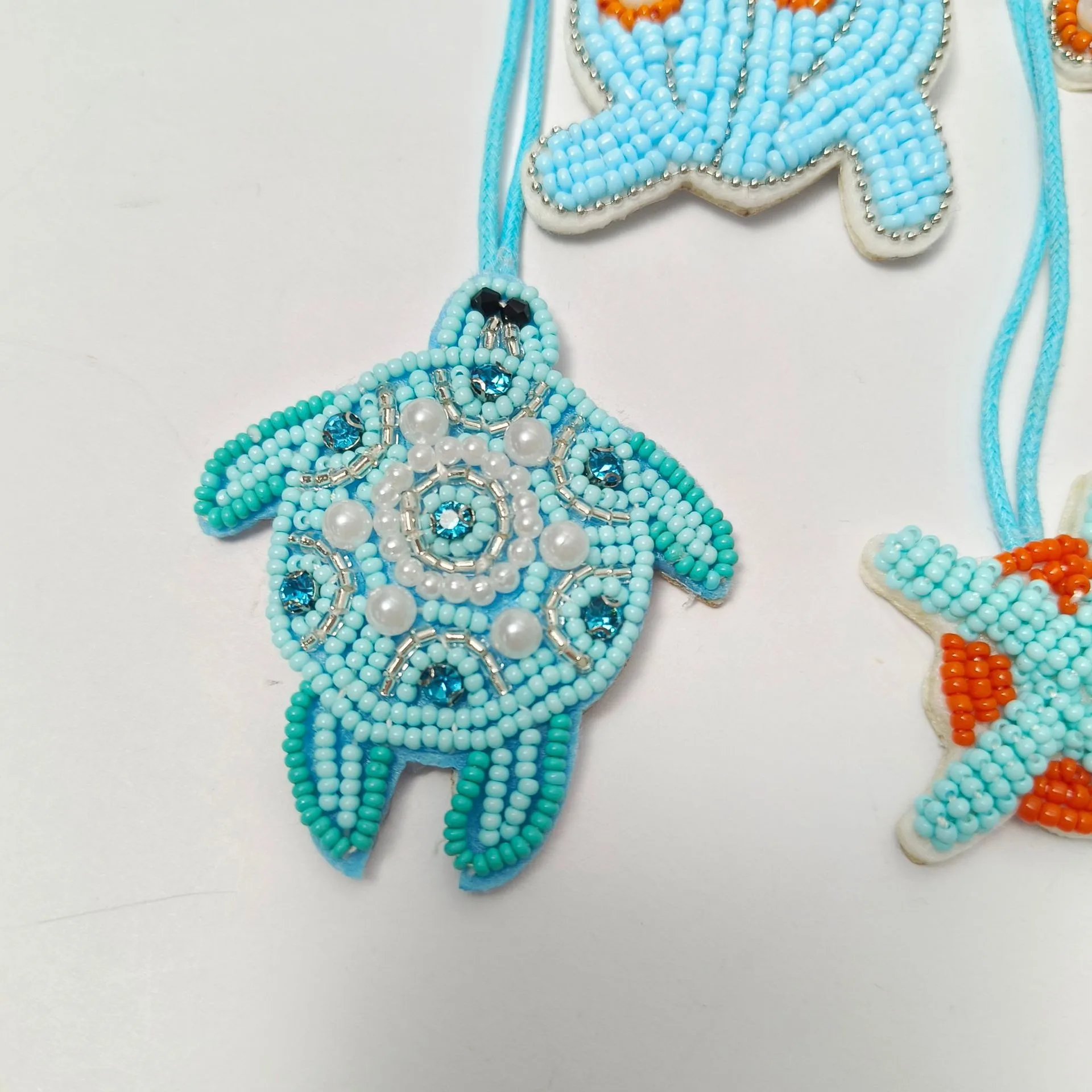 3d Handmade Rhinestone Beaded Bag Decoration Marine Organism Hanging Rope Patches Crystal Bag Lanyard Beading Applique Patch