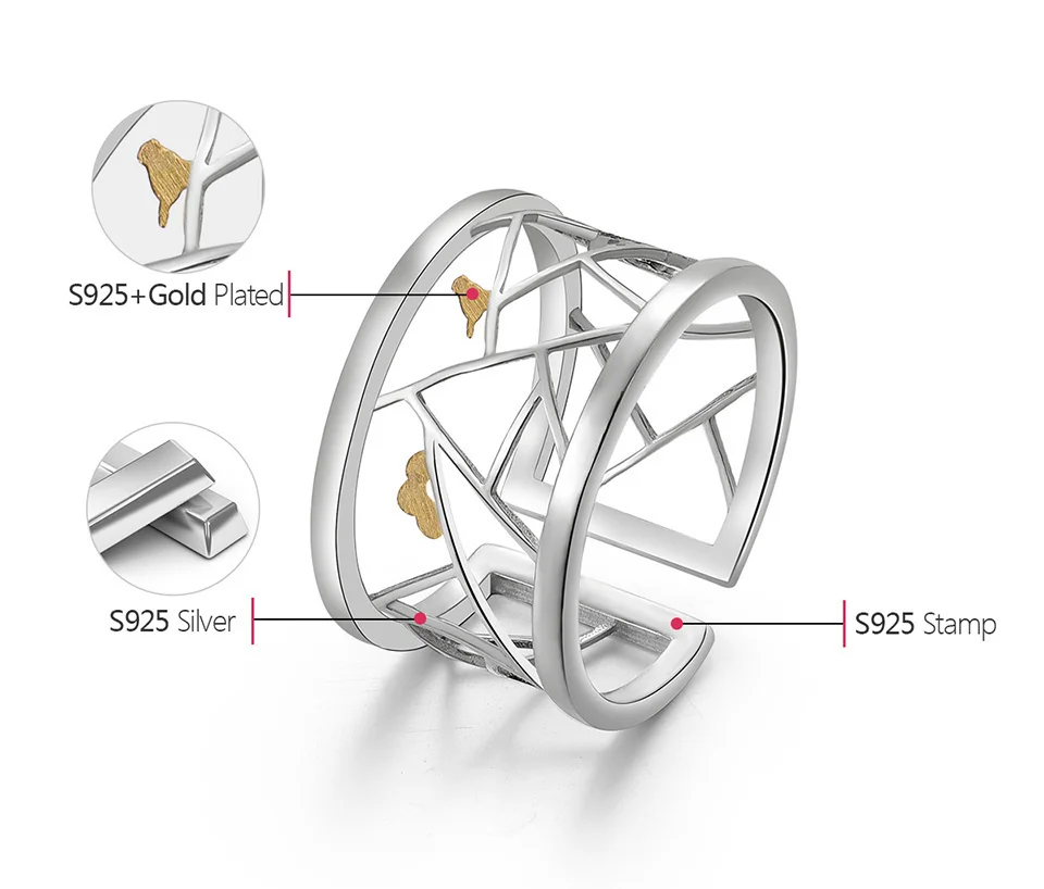 Silver Open Window Decoration Paper-cut Design Ring