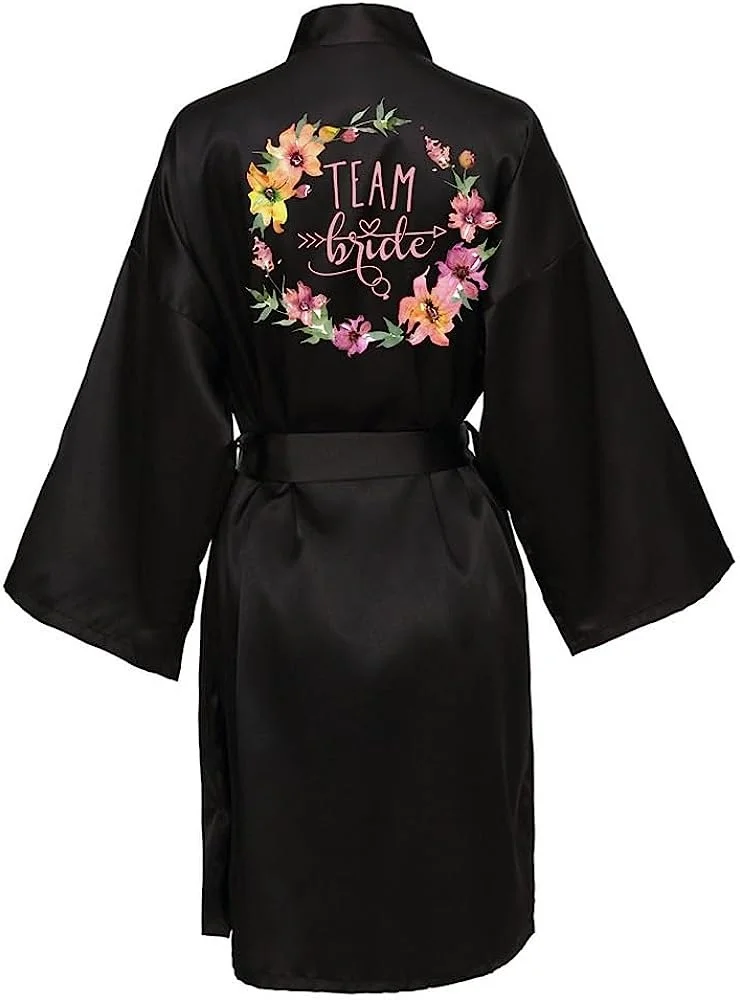Women Silk Satin Short Night Printing Robe Kimono Fashion Bath Sexy Bathrobe Femme Wedding Bride Bridesmaid women sleepwear,bride robes,silk robe
