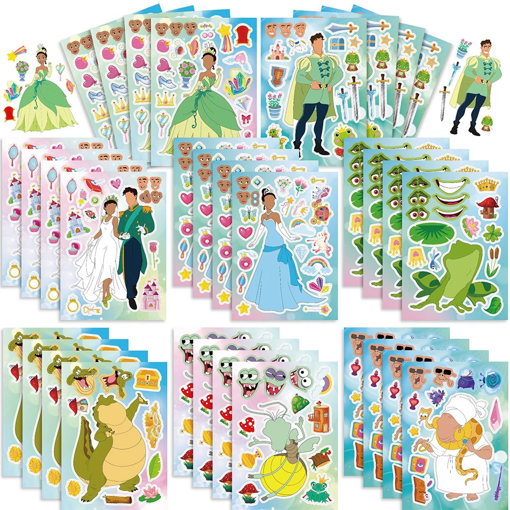 

8/16sheet The Princess and The Frog Puzzle Stickers Funny Make a Face Sticker Children Assembly Jigsaw Game Decal Kid Party Gift