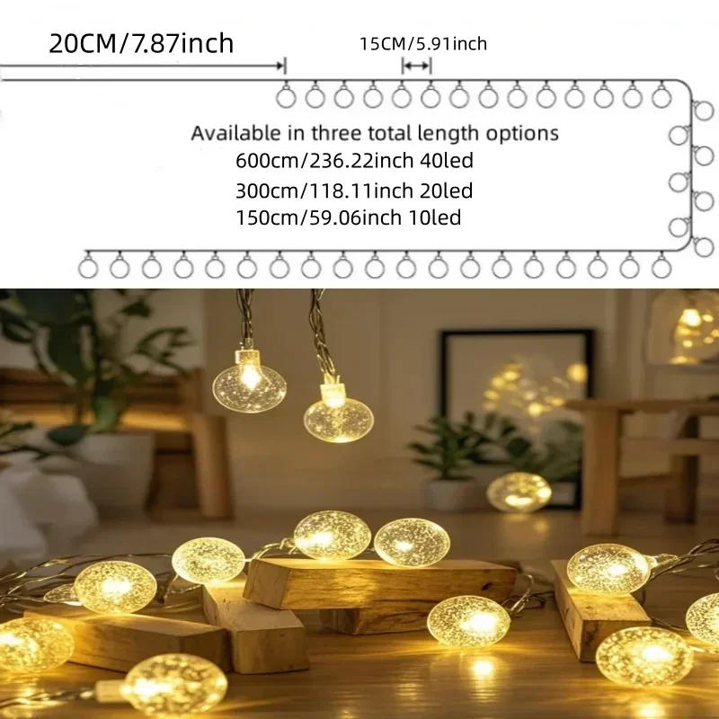 Bubble Ball Light USB/Battery Box String Crystal Bead Ball Fairy String Light Wedding Party Christmas 1.5/3/6M 10/20/40lights