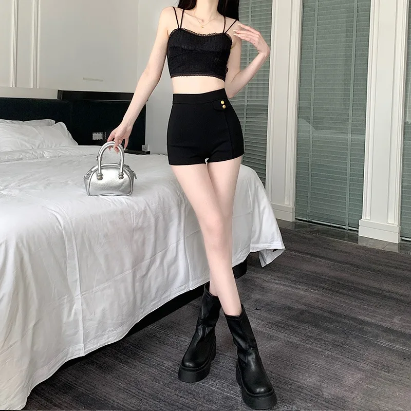 High Waist Black Shorts Women 2024 New Spring and Summer Versatile Solid Color Office Lady Casual Daily Basic Slim Shorts Female