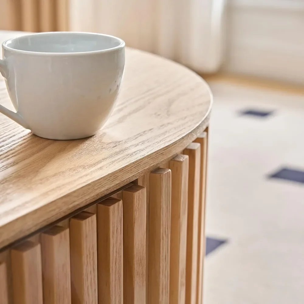 51.18''W Fluted Drum Coffee Table with Drawer, Modern Contemporary Pedestal Tables Oval Accent End Table, No Assembly Request 6
