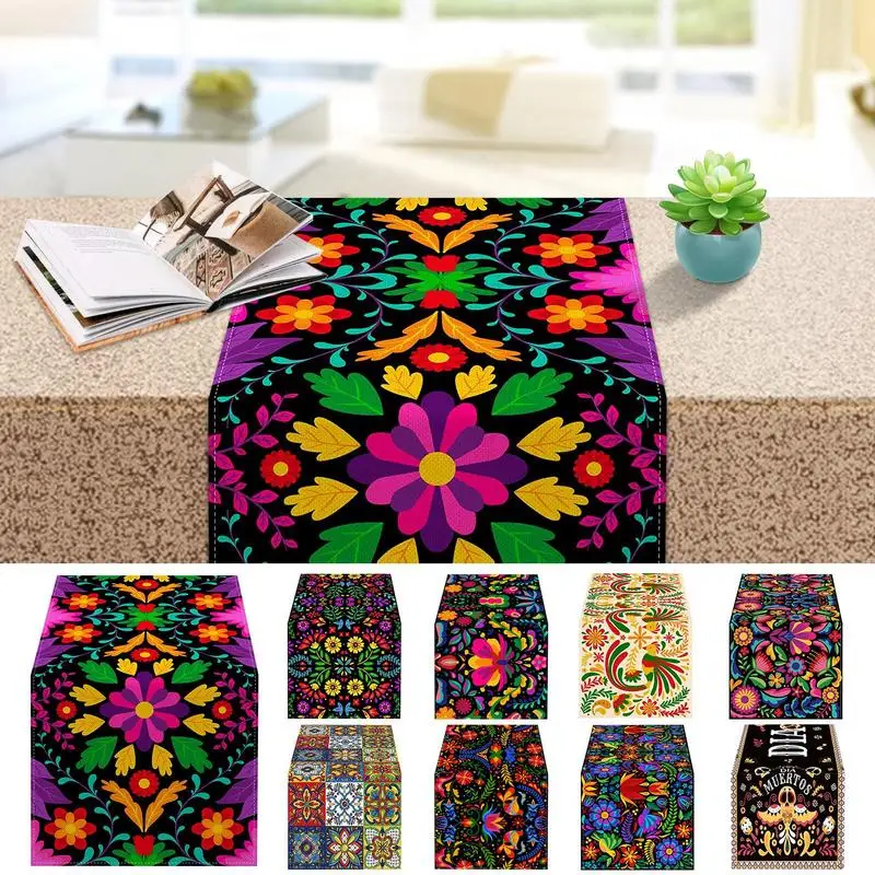 

Linen Mexican Table Runner Vintage Datura Flowers Altar Tablecloth Table Runner Home Dining Room Kitchen Table Decoration