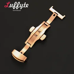Stainless Steel Polished Watchband Butterfly Clasp Buckle Accessories - 22mm (Rose Gold)