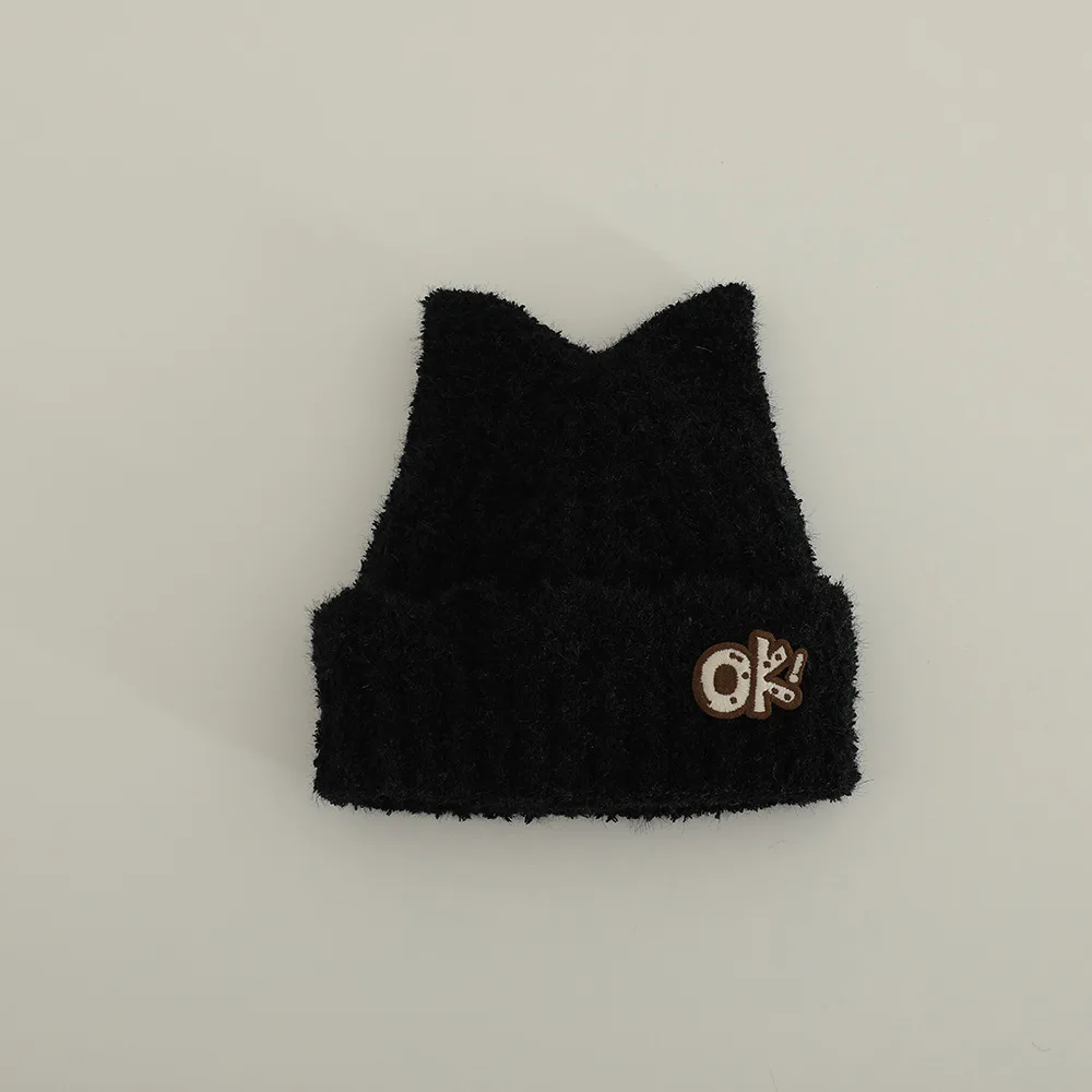 2025 New Kids Girls OK Cat Ears Hats Winter WarmKnitted Beanie Hat For Outdoor Snow Ski Cap Ages 5-12 years