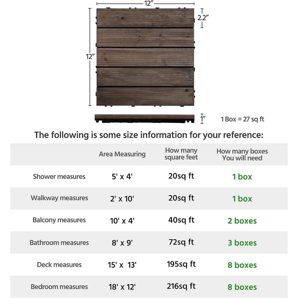 33pcs Wood Floor Tiles 12 x 12in Interlocking Decking Patio Tiles Garden Balcony Floor Covering Outdoor Backyard
