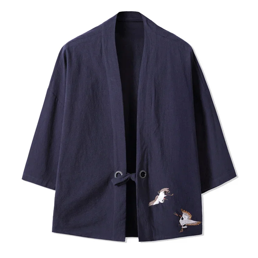 Kimono Haori brodé de grue pour hommes et femmes, style japonais Harajuku, grande taille, costume de samouraï, vêtements asiatiques, cardigan, veste