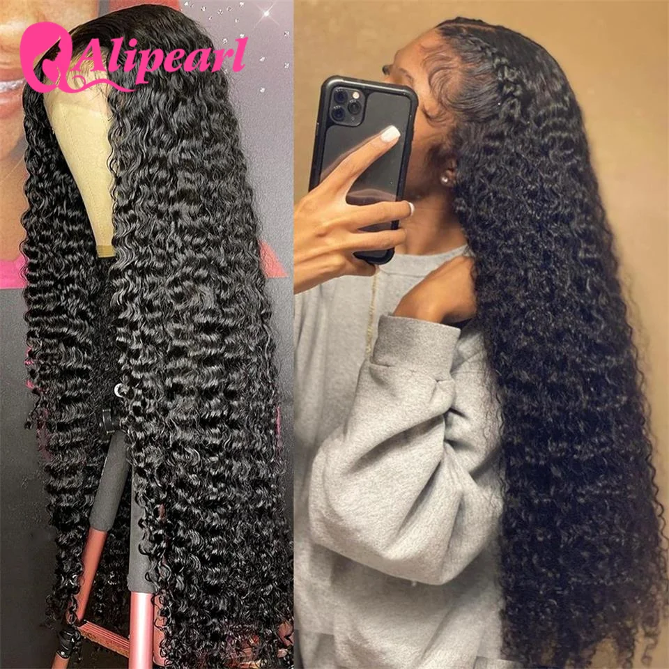 AliPearl 30Inch Lace Front Human Hair Wigs Brazilian Kinky Curly 13x4 Wig For Women Pre Plucked 180% Density