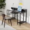 Computer Desk with LED Lights & Power Outlets, 54” Gaming Desk with Storage Shelves, Home Office Desk with Keyboard Tr 2
