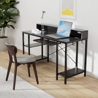 Computer Desk with LED Lights & Power Outlets, 54” Gaming Desk with Storage Shelves, Home Office Desk with Keyboard Tr 2