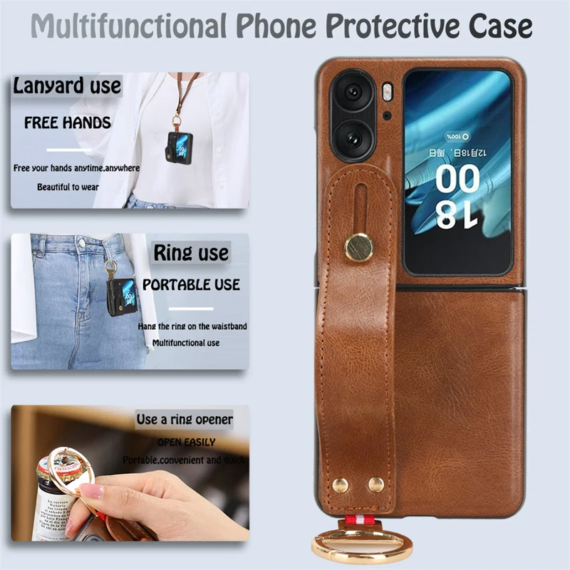 Per Oppo Find N2 Flip Antiurto Wristband Ring Staffa Cover Posteriore Per Oppo Find N2 Flip Find N2 Custodia Protettiva In Pelle Per Telefono
