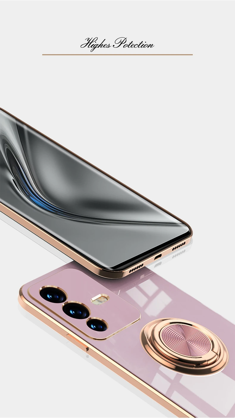 Luxury Plating Phone Case For Vivo V23 With Ring Bracket Stand_voghion.com
