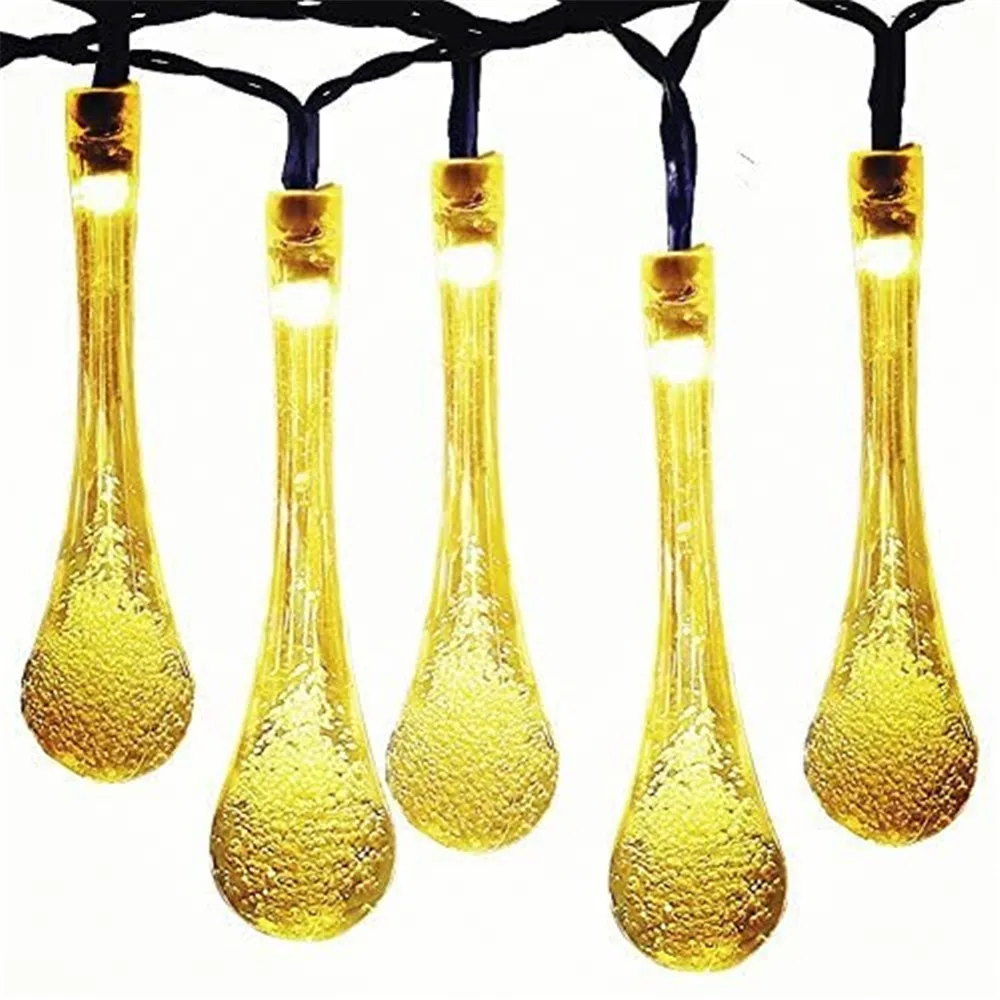 LED Outdoor Water drops Solar Lamp String Lights 12/7/5m 100/50/20 LEDs Fairy Holiday Christmas Party Garland Garden Waterproof mushroom rain air humidifier electric aroma diffuser rain cloud smell distributor relax water drops sounds colorful night lights