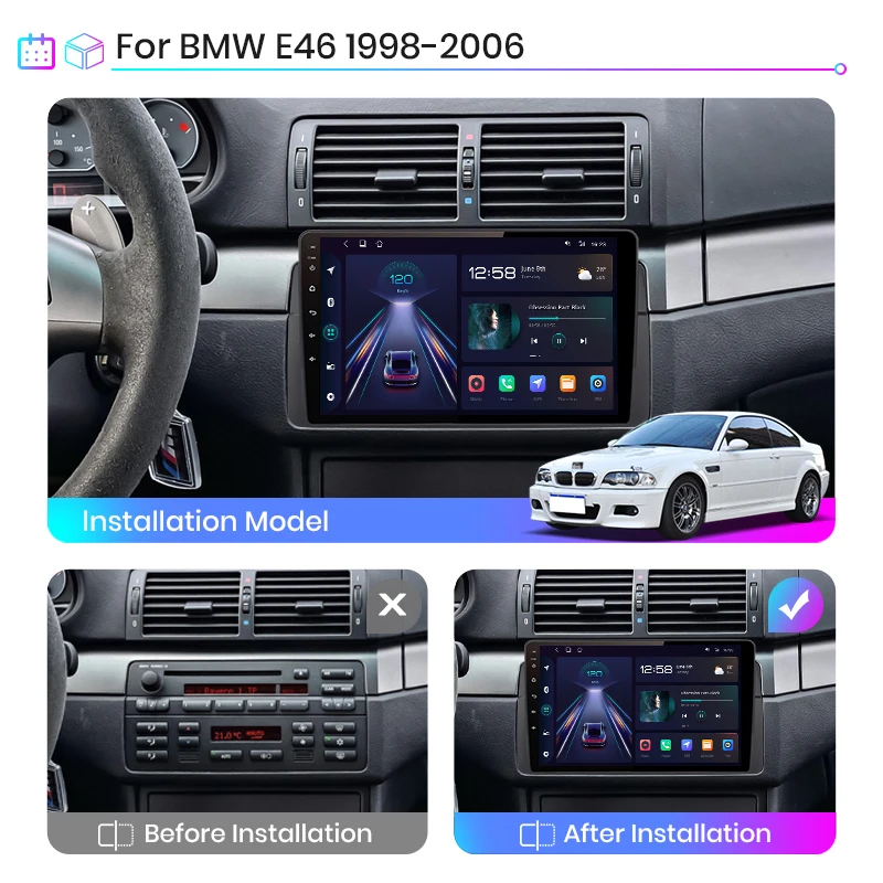 Junsun Wireless Carplay Android Auto Car Radio For BMW E46 M3  318/320/325/330/335 Multimedia GPS autoradio 4G WIFI DSP