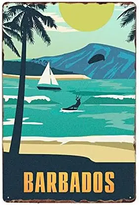 Barbados Surf Wave Island Travel Vintage Retro Metal Tin Sign Home Bar Cucina Fattoria Home Decor Segni Regali 8X12 Pollici