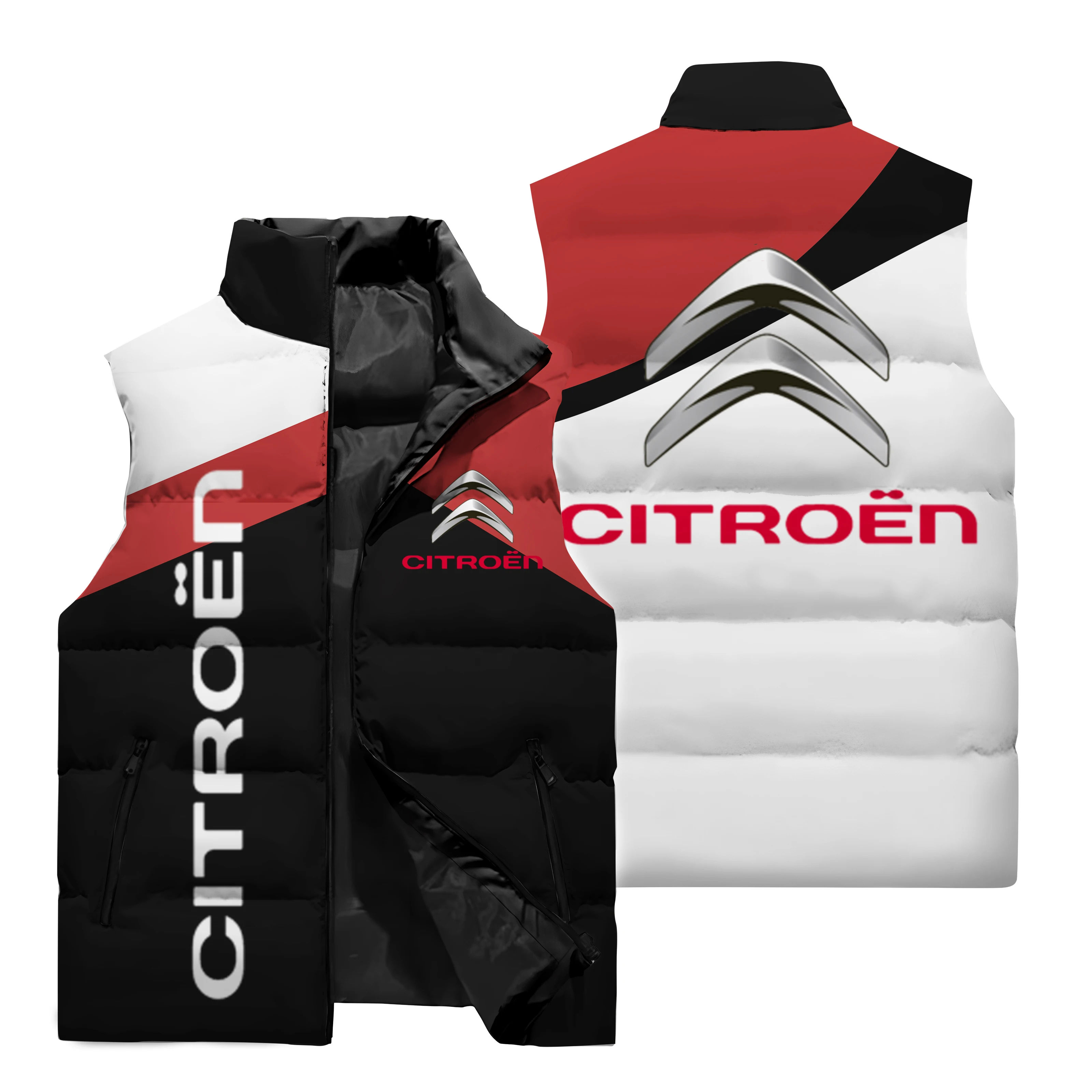 thumbnail image 4 of Chaqueta sin mangas con estampado del logotipo del automóvil Citroën en 3D para hombre, para exteriores, compras en la calle, deportes, cuello alto, bolsillo, cremallera, chaqueta, chaleco, 4 of 5