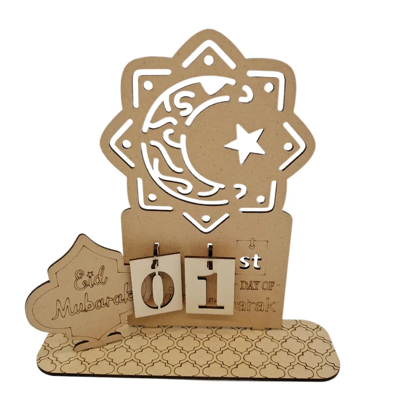 

DIY Eid Mubarak Wooden Calendar Letter Palace Wood Handicraft Model Calendar Islamic Muslim Party Ramadan Decorations Home 2023