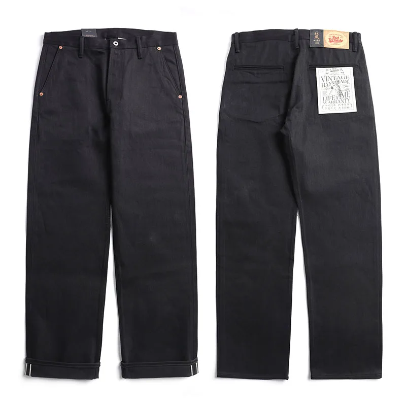 Red Tornado Black Men's Jeans Relaxed Fit 14.5oz Selvedge Denim Officer Trousers 2