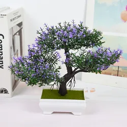 Miniature Artificial Bonsai Tree with Potted Flowers for Home and Garden Decor (Purple)