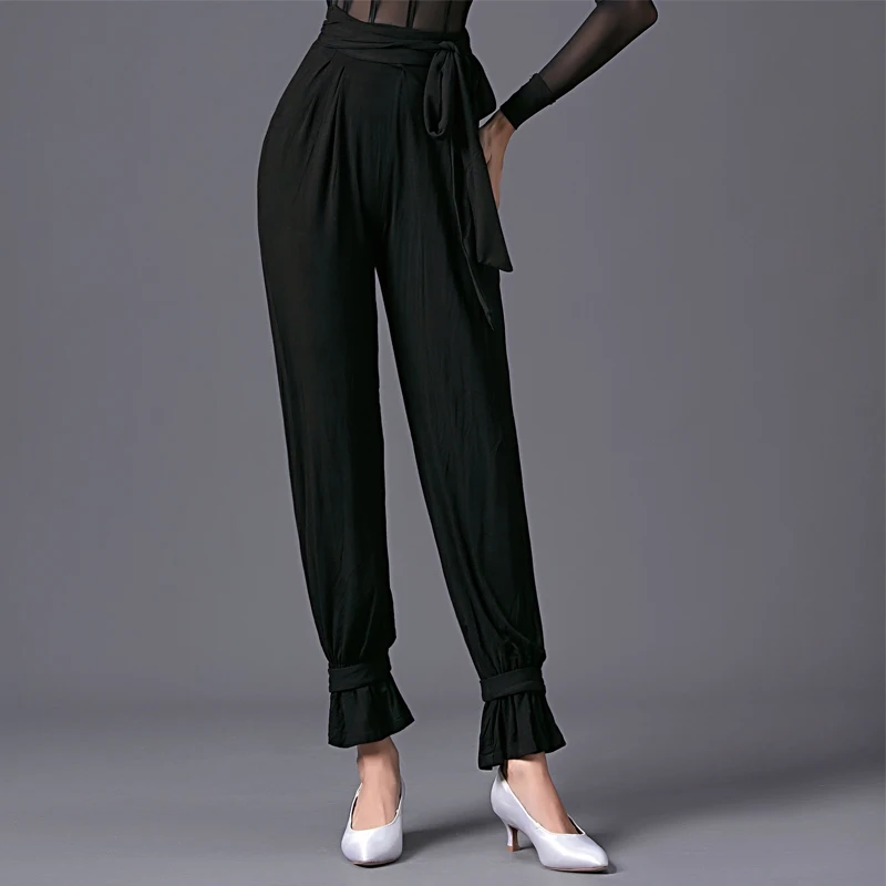 New Black Modern Dancing Pants For Women Ballroom Dance Pants Adults Latin Dance Performance Stage Taining Wear SL9327